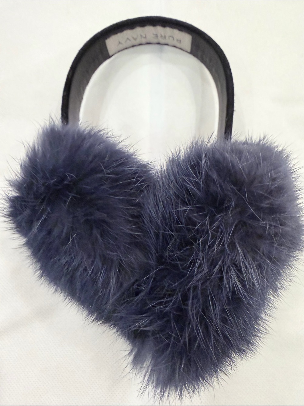 Pure Navy Blue Rabbit Beaver Fur Earmuffs Lamb Leather Headband